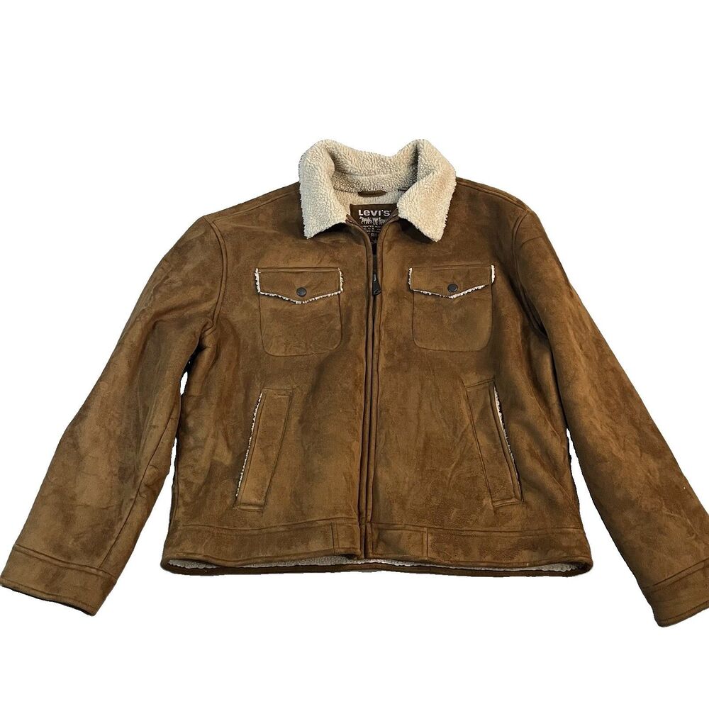 Levi's Jacket Mens Size XL Brown Faux Suede Sherpa Lined Bomber Western Full Zip